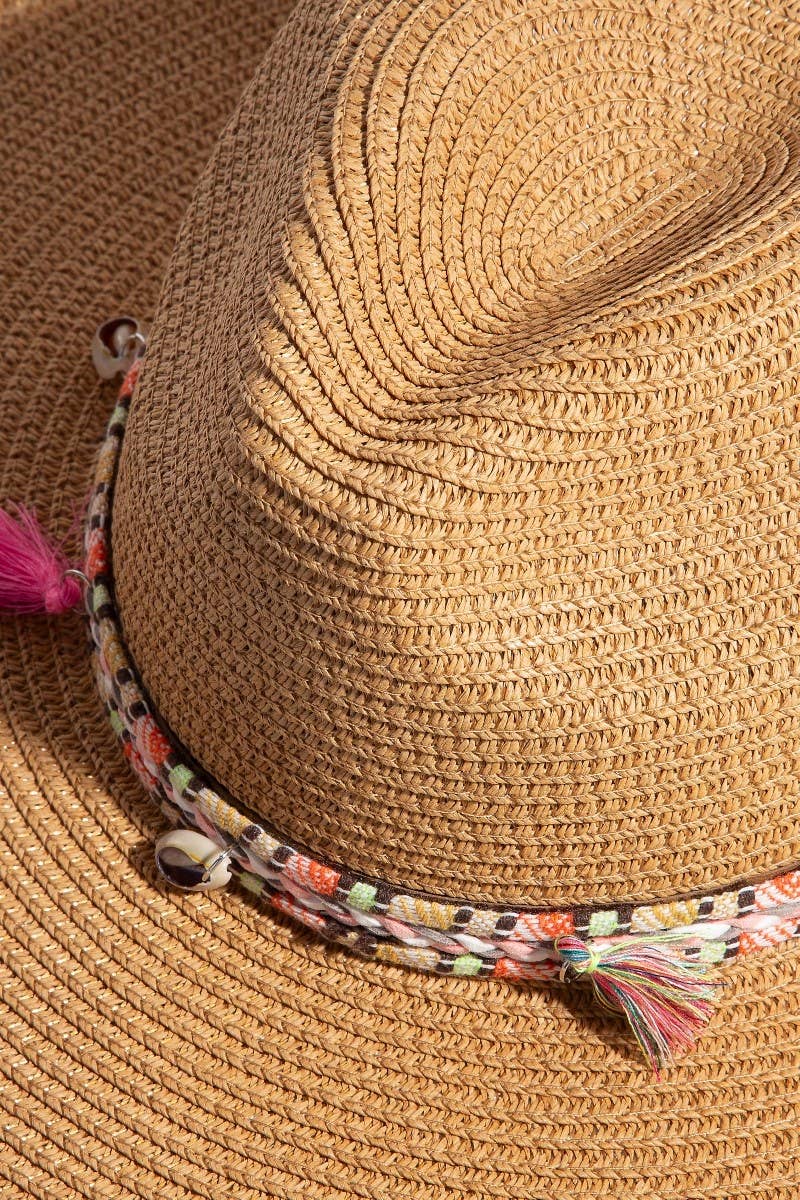 Braided Shell And Tassels Strap Straw Sun Hat