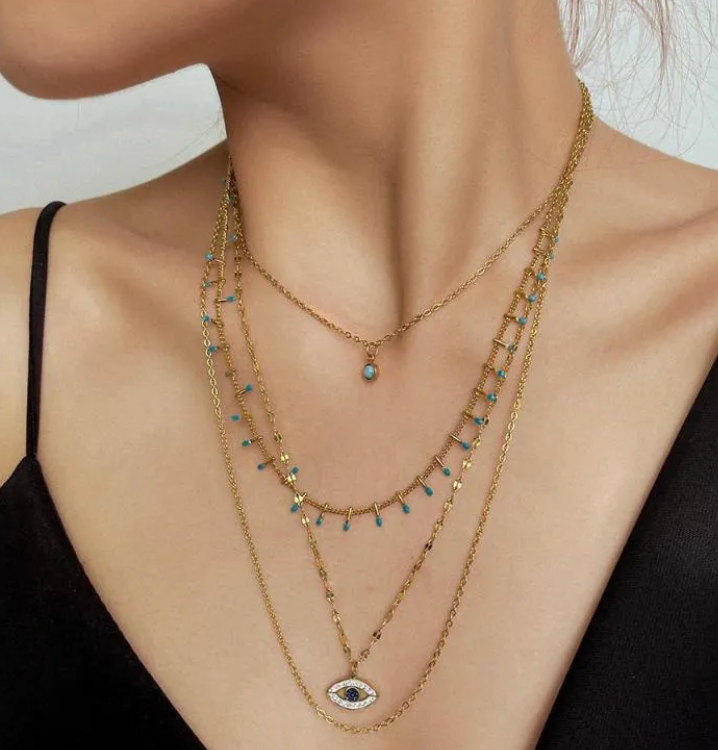 Evil Eye Turquoise Multi Strand Necklace