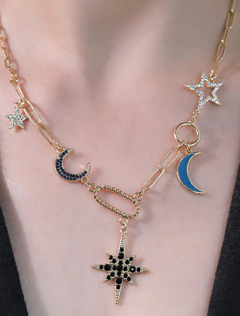 Celestial Moon and Stars Charm Necklace