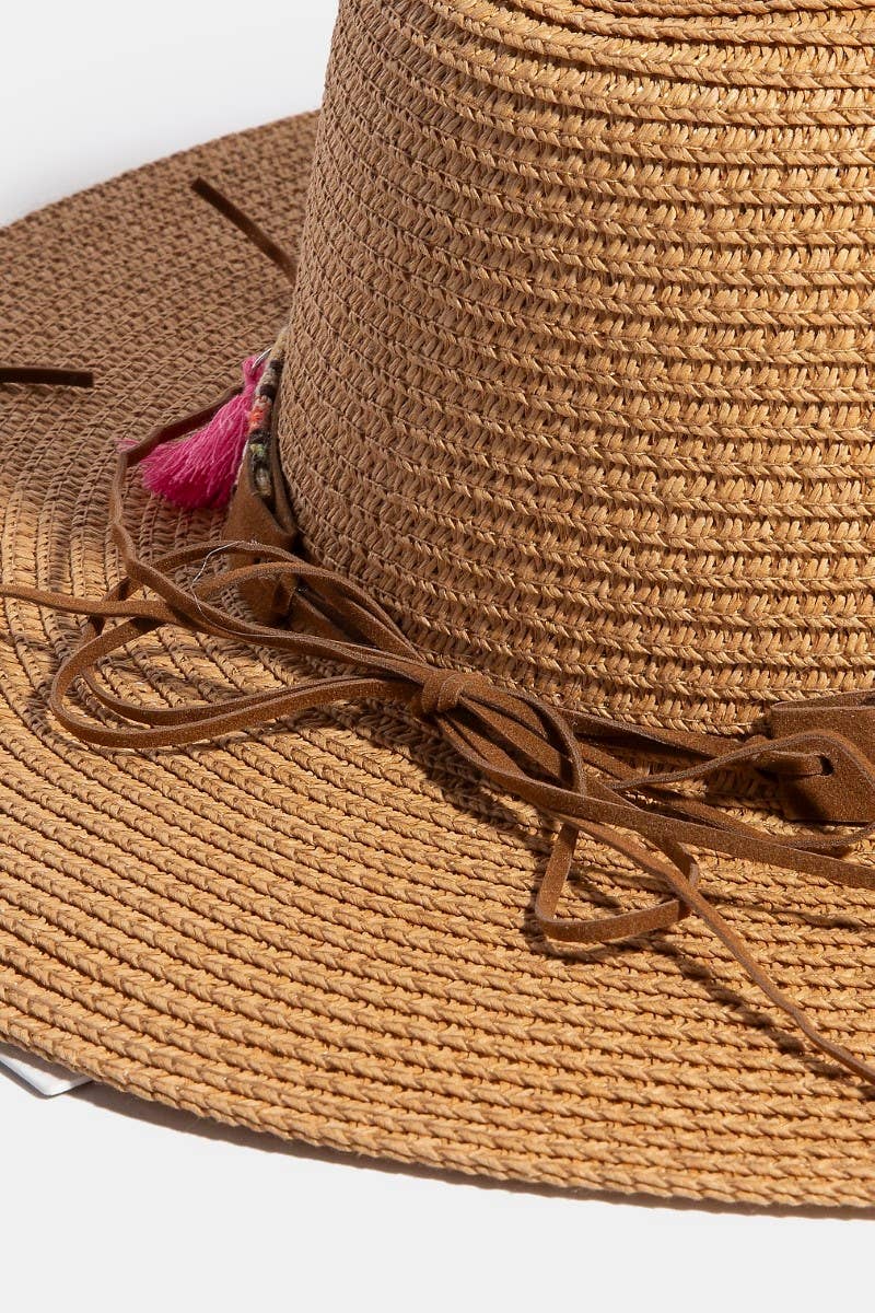 Braided Shell And Tassels Strap Straw Sun Hat