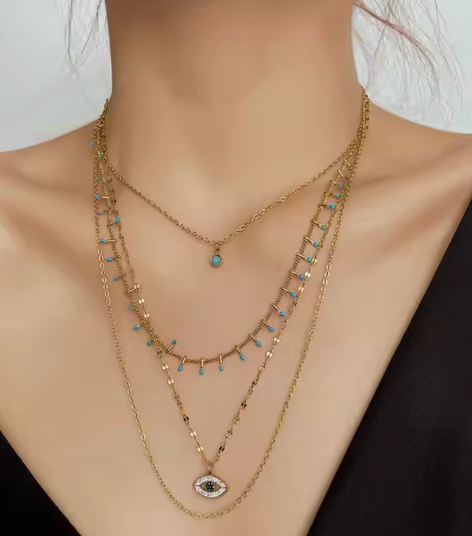 Evil Eye Turquoise Multi Strand Necklace