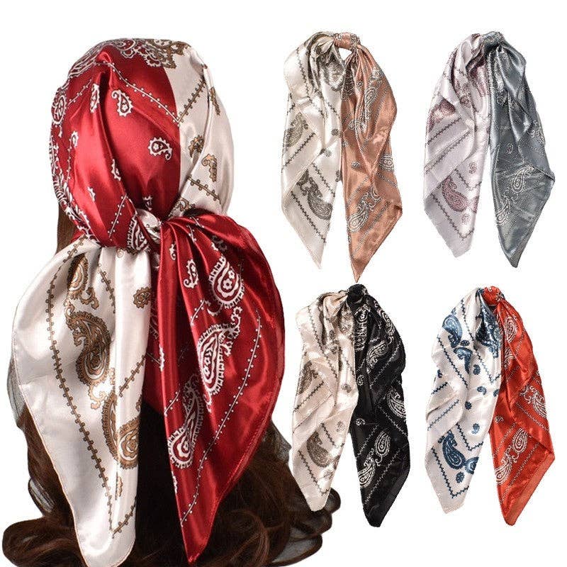 Contrast Bandana Print Satin Scarf