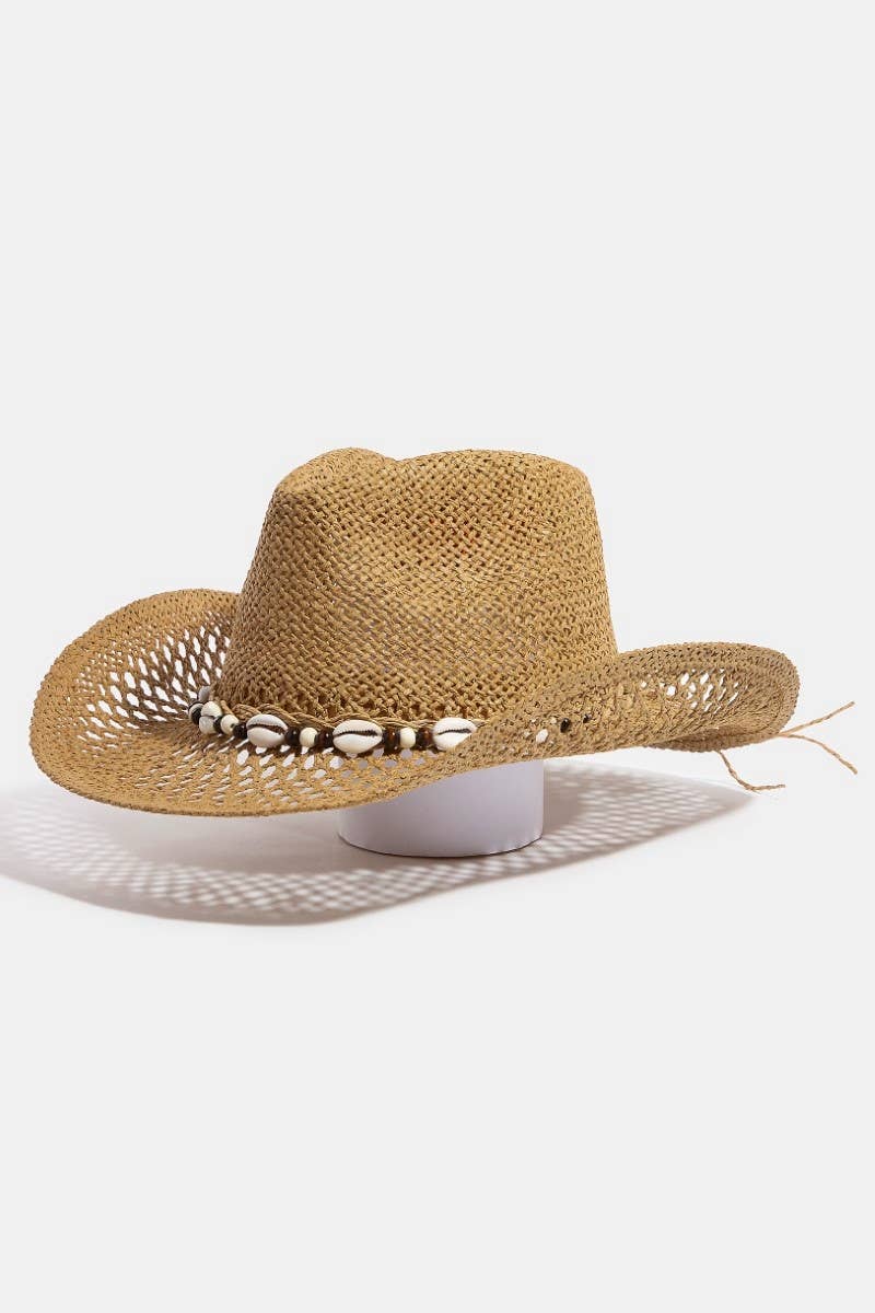 Puka Shell And Beads Straw Cowboy Hat