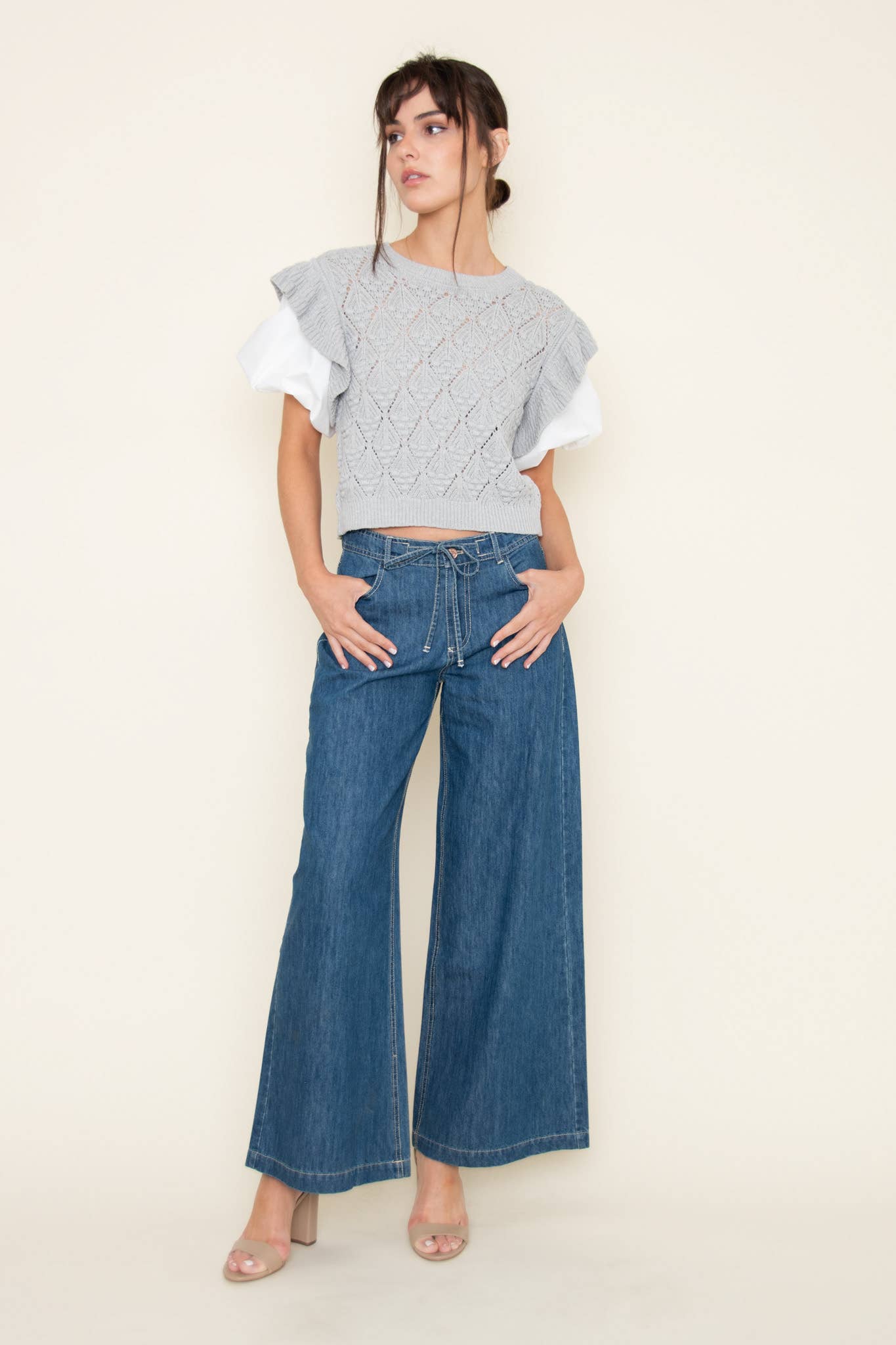 Drawstring Waist Wide Leg Denim