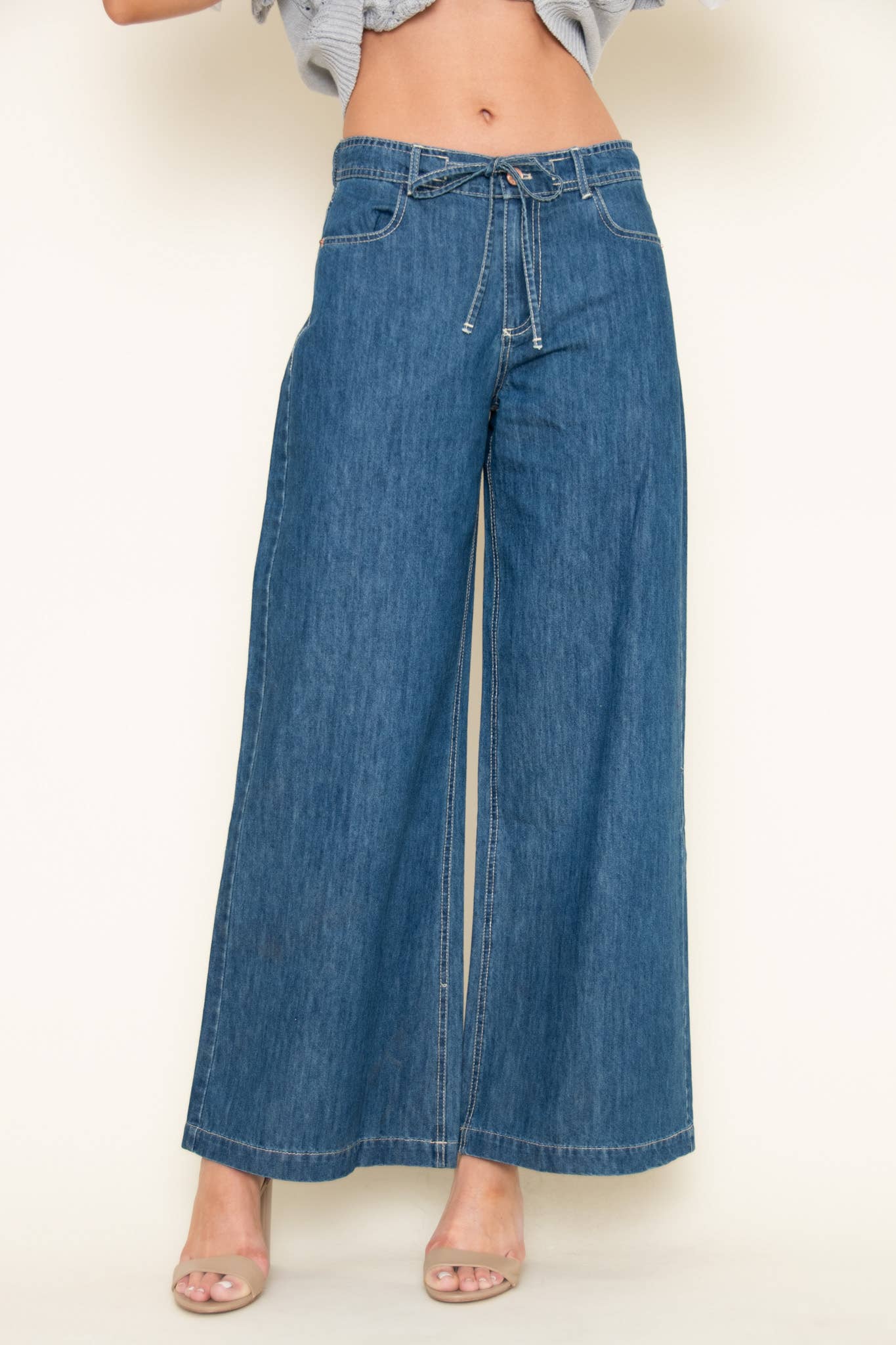 Drawstring Waist Wide Leg Denim