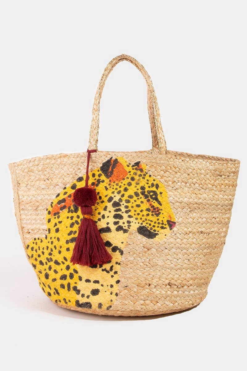 Painted Cheetah Jute Tote Bag