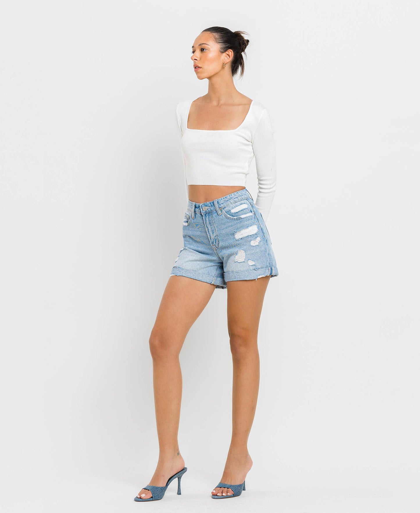 Mid Rise Cuffed Boyfriend Shorts