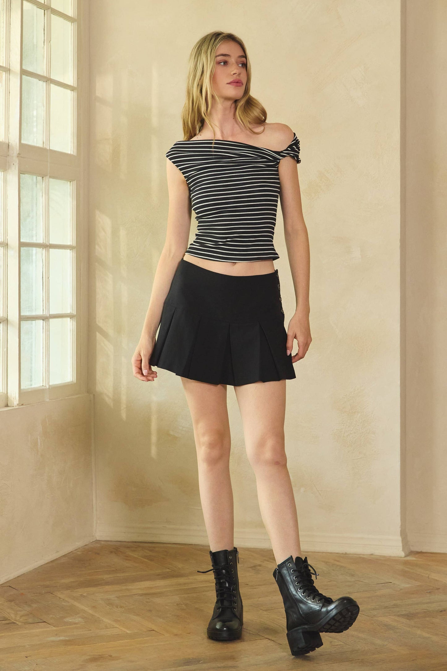 Striped One-Shoulder Knit Top