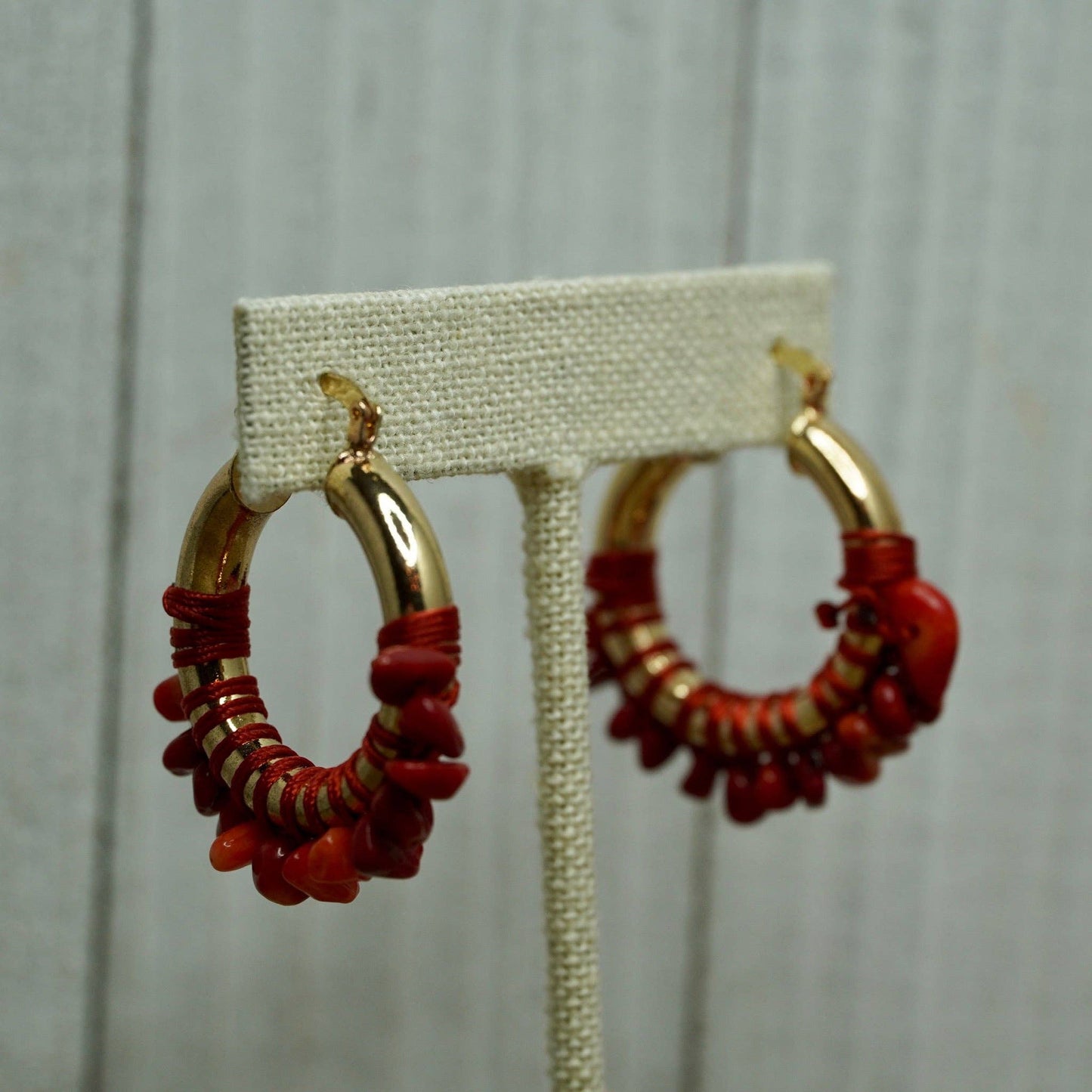 Gold Hoops with Red Stones