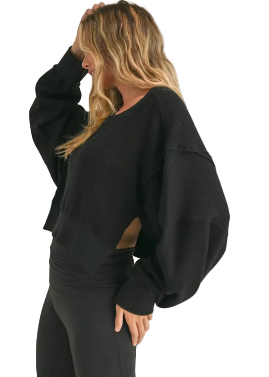 Waffle Knit Oversized Long Sleeve Top