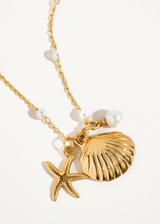 Seashell & Sea Star Pearl Necklace