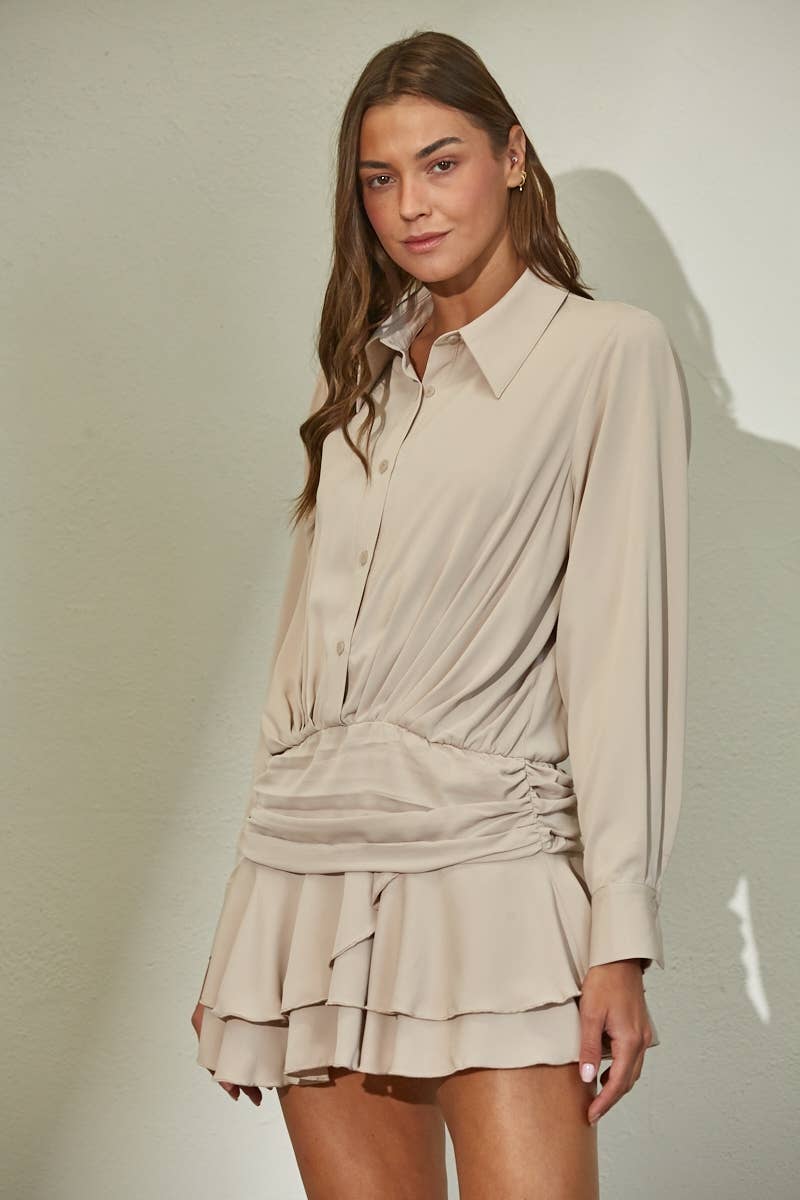 Tiered Ruffle Hem Shirt Dress
