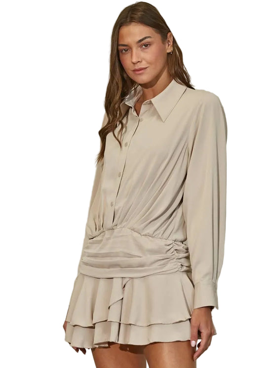 Tiered Ruffle Hem Shirt Dress