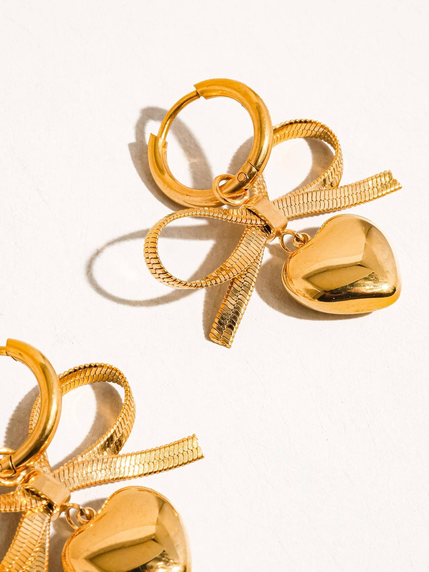 Bow Dangle Heart Earring