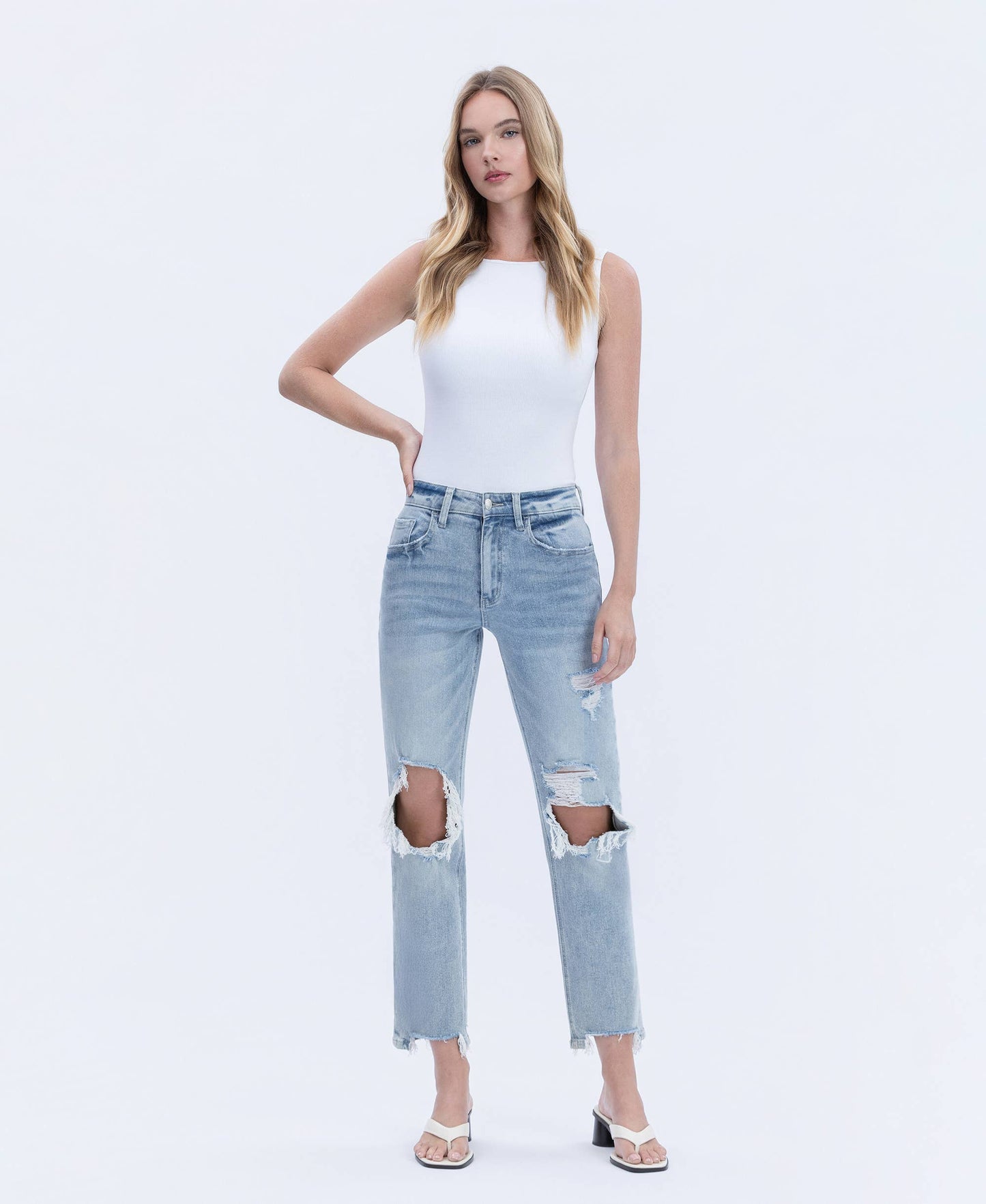 High Rise Distressed Dad Jeans