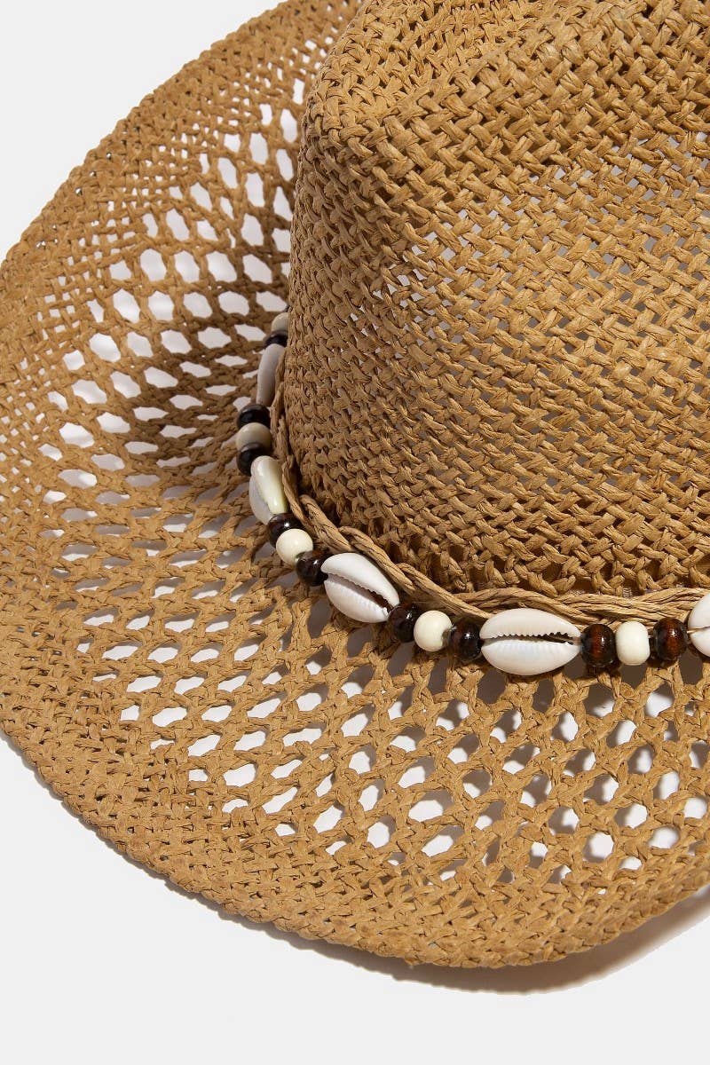 Puka Shell And Beads Straw Cowboy Hat