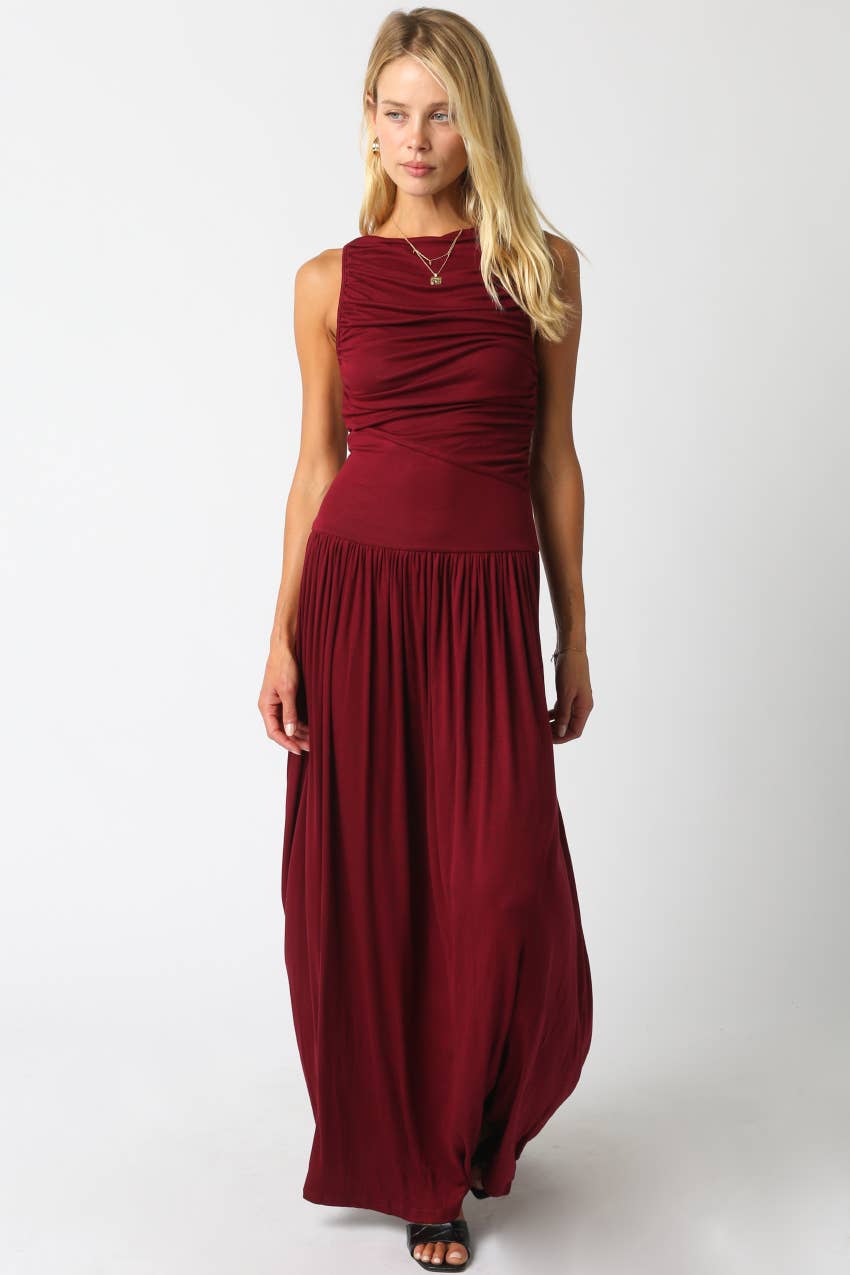 Burgundy Ruched Maxi Dress