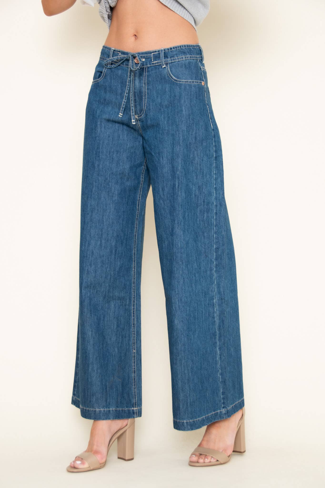 Drawstring Waist Wide Leg Denim