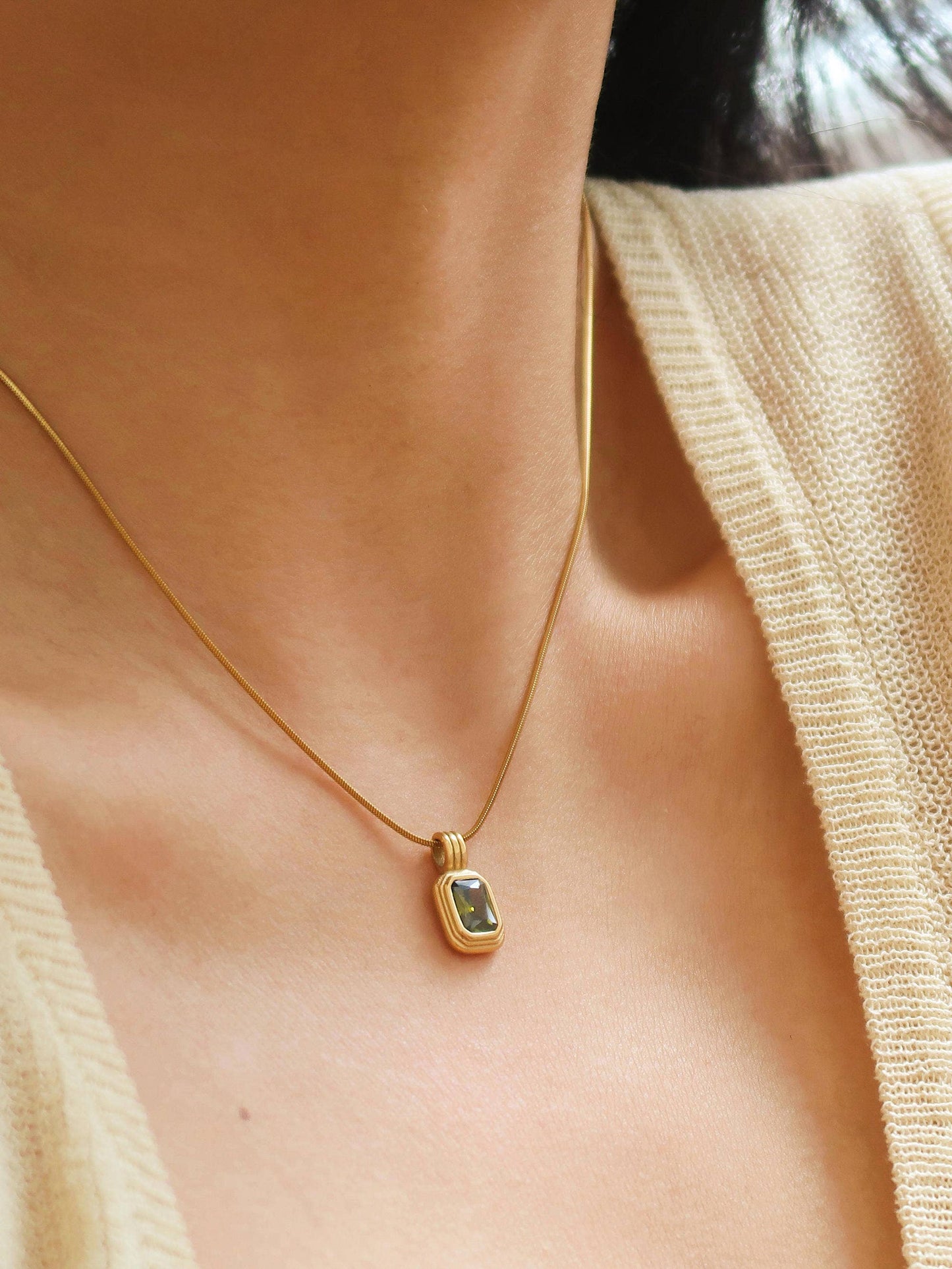Green Square Stone Pendant