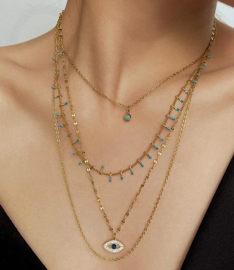 Evil Eye Turquoise Multi Strand Necklace