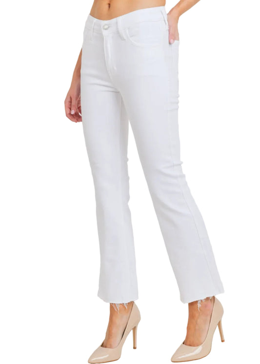 White High Rise Stretch Denim Flare