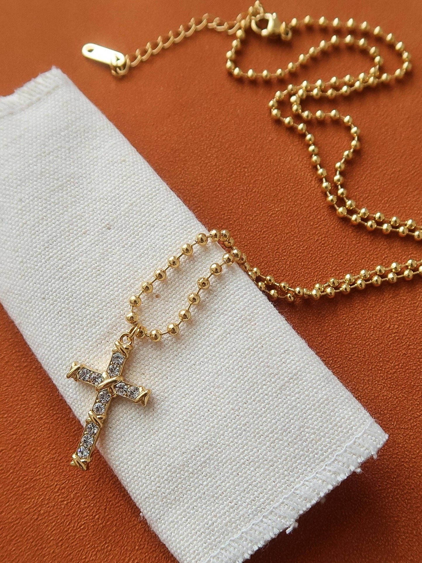 Gold Non-Tarnish CZ Cross Pendant Necklace