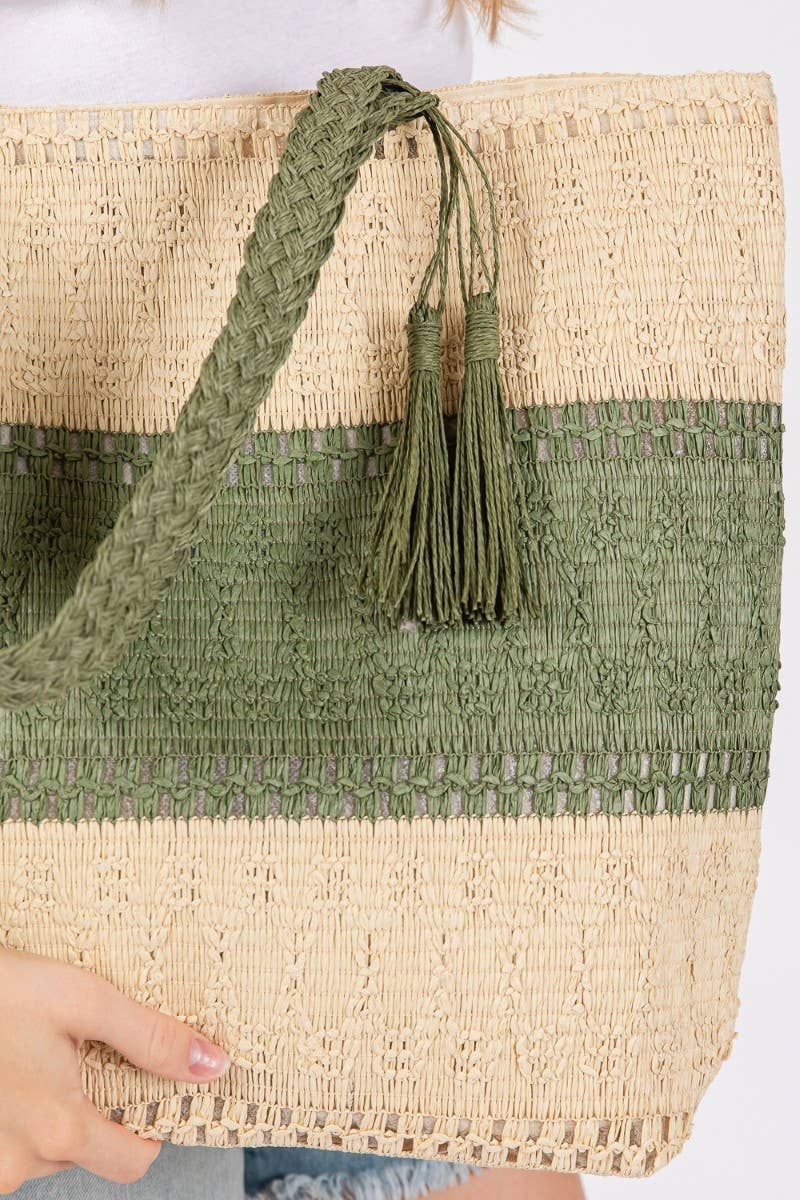 Two Tone Woven Tote Bag