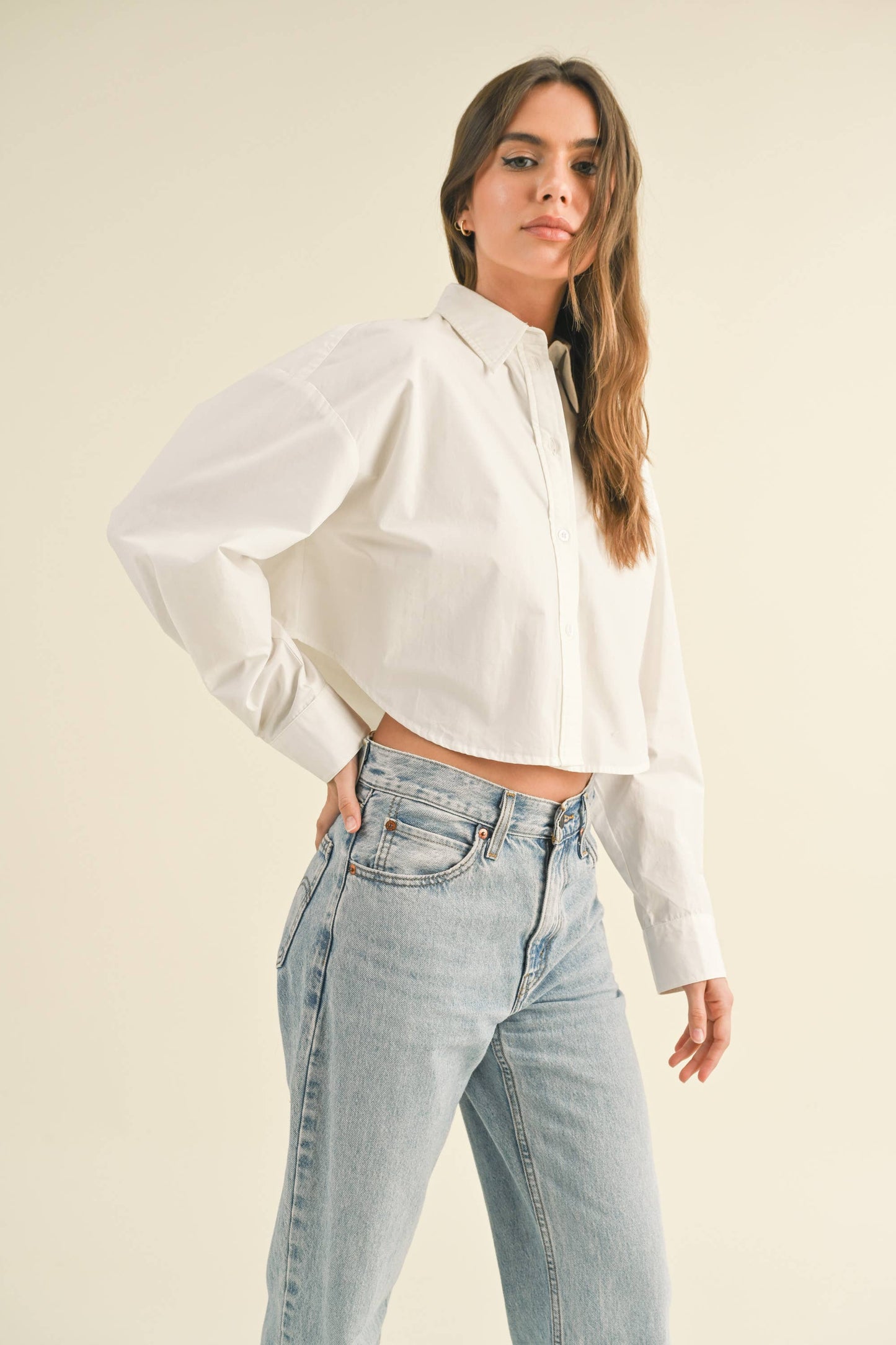 Cropped White Button Down Shirt