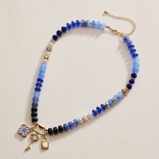 Layered Glass Bead Necklace | Trio of Charms - Verte Boutique