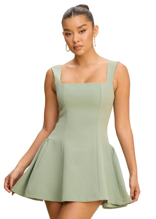 Sage Square Neck Fit & Flare Mini Dress - Verte Boutique
