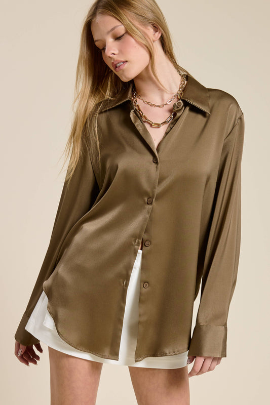 Satin Button Down Blouse