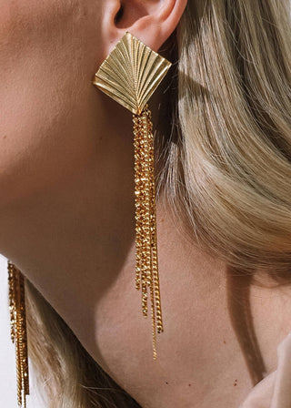 Gold Non - Tarnish Geometric Tassel Drop Statement Earrings - Verte Boutique