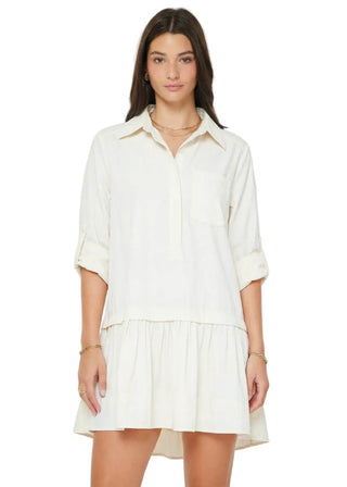 Effortless Tiered Drop - Waist Mini Shirt Dress | White Tencel Blend - Verte Boutique