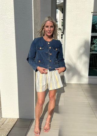 Sunrise Coast Striped Linen - Blend Shorts - Verte Boutique