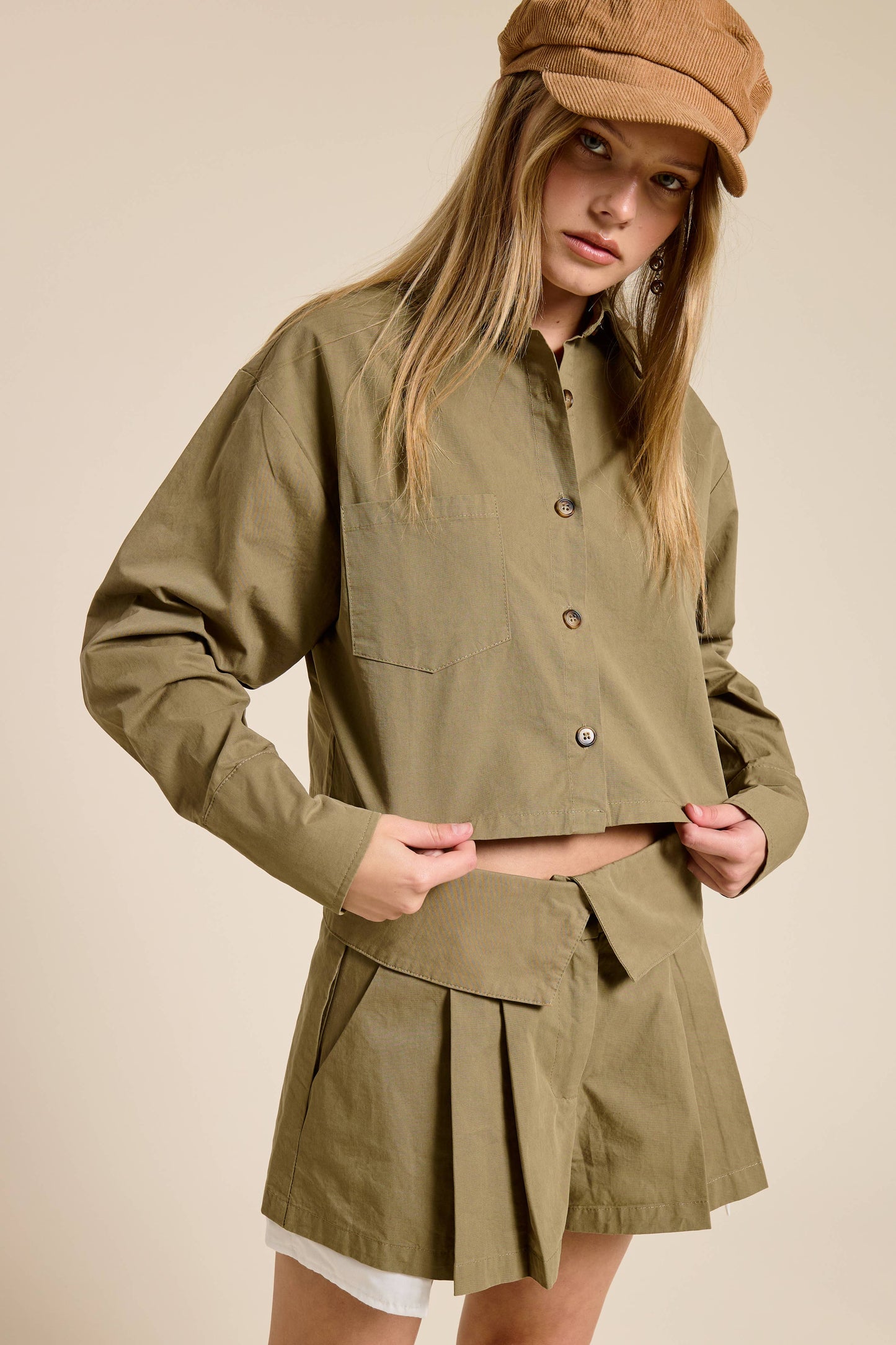Button Down Shirt and Pleated Skort Set