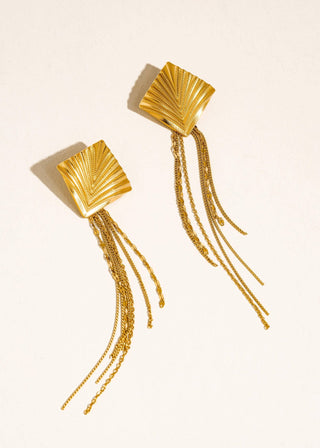 Gold Non - Tarnish Geometric Tassel Drop Statement Earrings - Verte Boutique