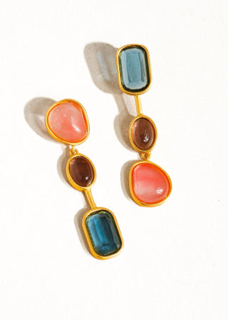 Gold Vintage Mismatch Gemstone Drop Earring - Verte Boutique