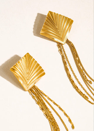 Gold Non - Tarnish Geometric Tassel Drop Statement Earrings - Verte Boutique