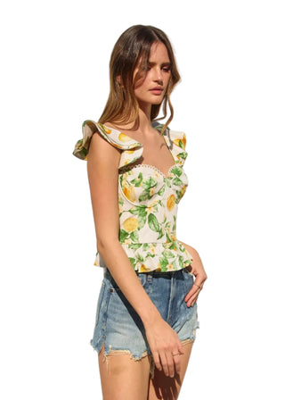 Lemon Zest Cotton Corset Flutter Top - Verte Boutique
