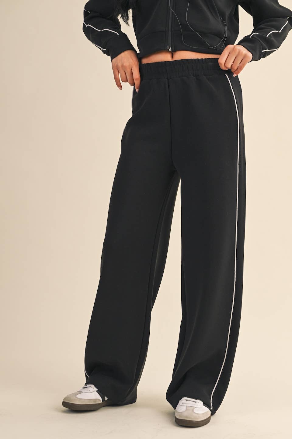 Super Soft Air Scuba Wide Leg Pants with Side Piping