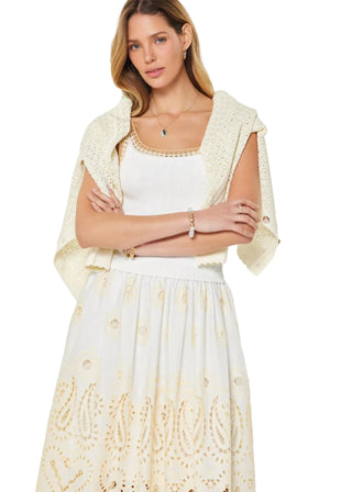 Sleeveless Sweater & Eyelet Embroidered Mixed - Media Midi Dress - Verte Boutique