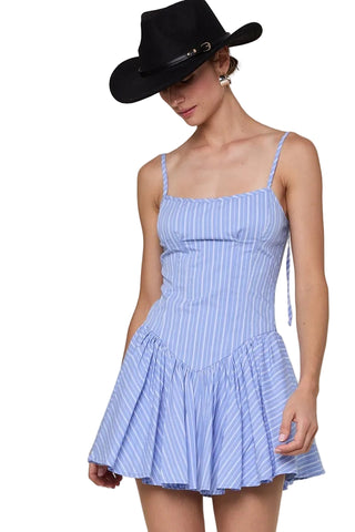 Blue & White Striped Tie - Strap Mini Dress - Verte Boutique