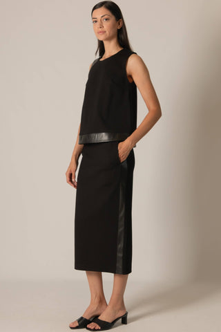 Fitted Ponte & Faux Leather Contrast Skirt - Verte Boutique