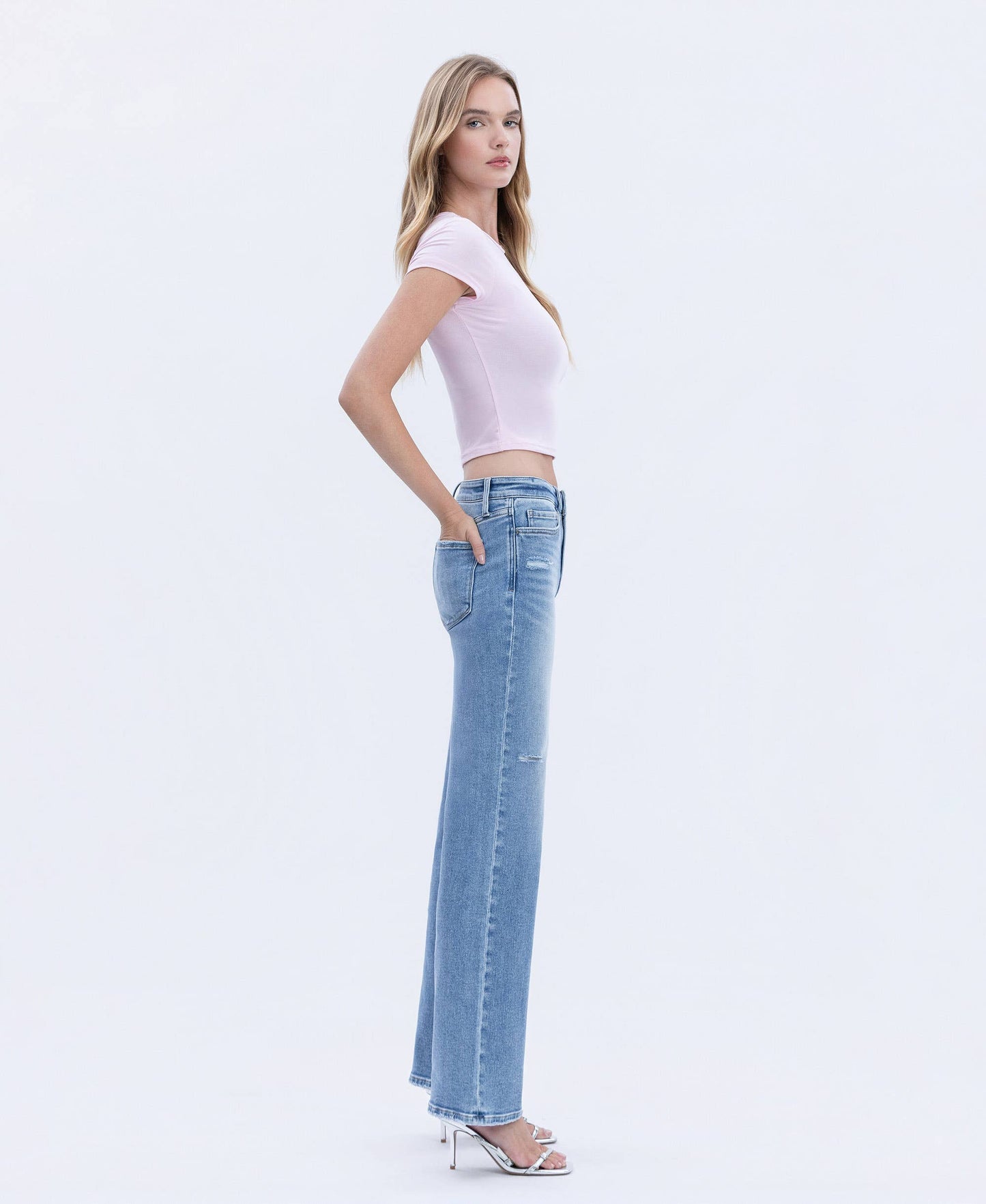 Mid Rise Slim Wide Jeans