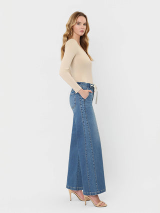 High Rise Tie Waist Wide Leg Jeans - Verte Boutique