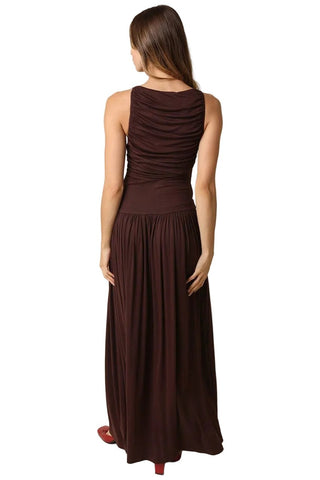 Ruched Boatneck Knit Maxi Dress - Verte Boutique