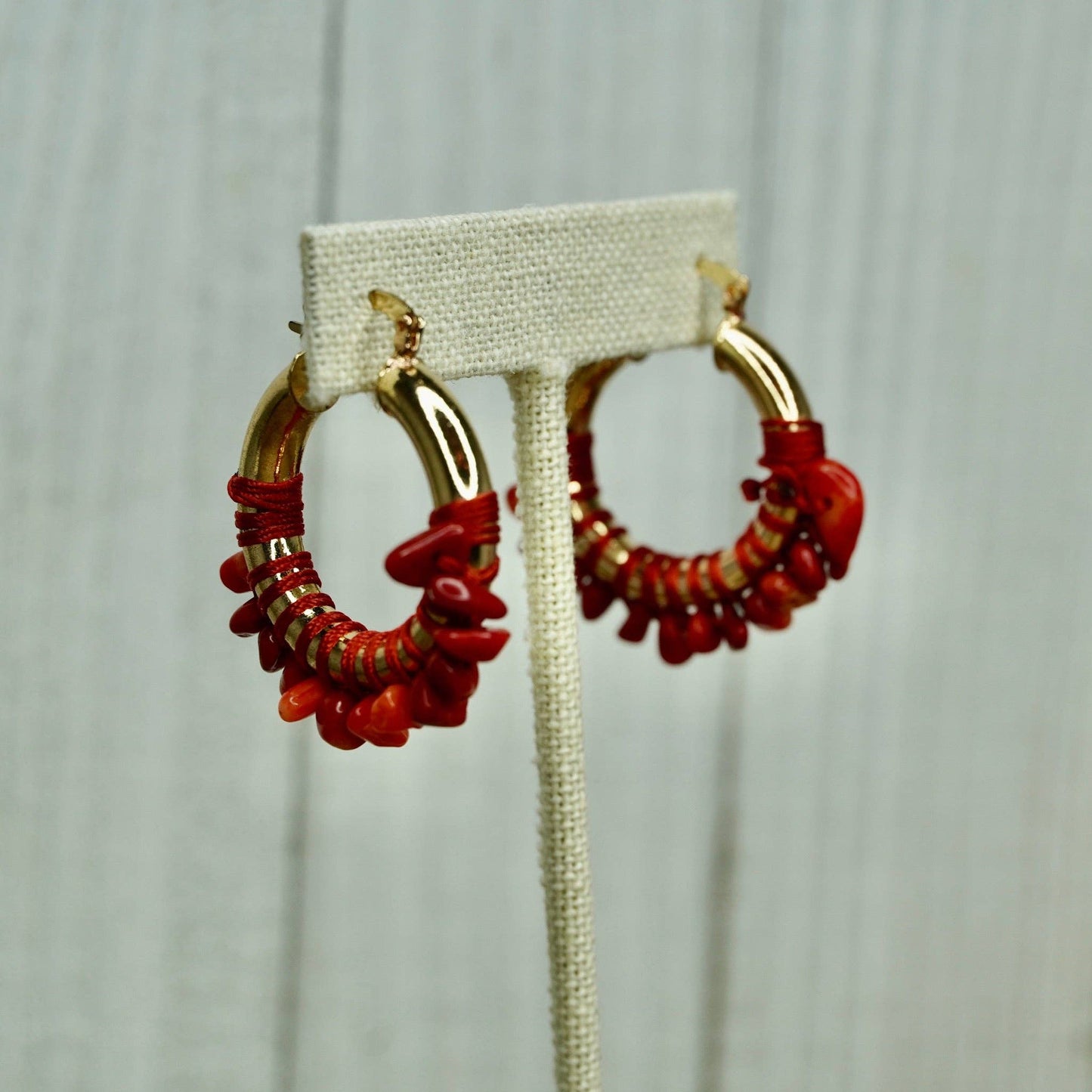 Gold Hoops with Red Stones