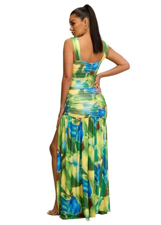 Island Escape Tropical Ruched Maxi Dress - Verte Boutique