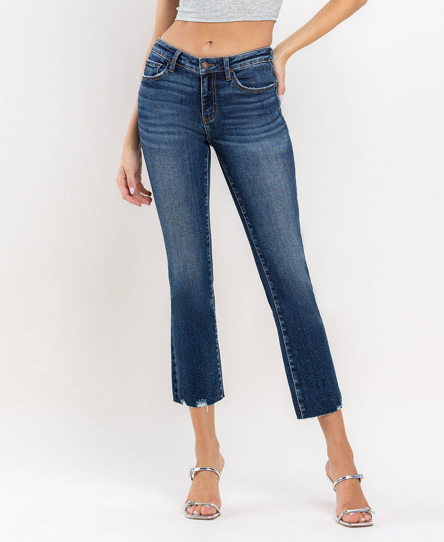 Mid Rise Crop Mini Bootcut Jeans