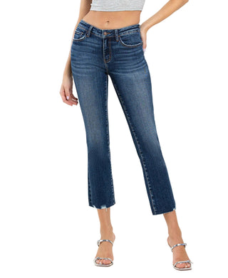 Mid Rise Raw Hem Cropped Bootcut Jeans - Verte Boutique